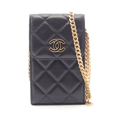 シャネル CHANEL マトラッセ フォンケース ショルダーバッグ バッグ ラムスキン(羊革) レディース ブラック系 AP2636 【中古】