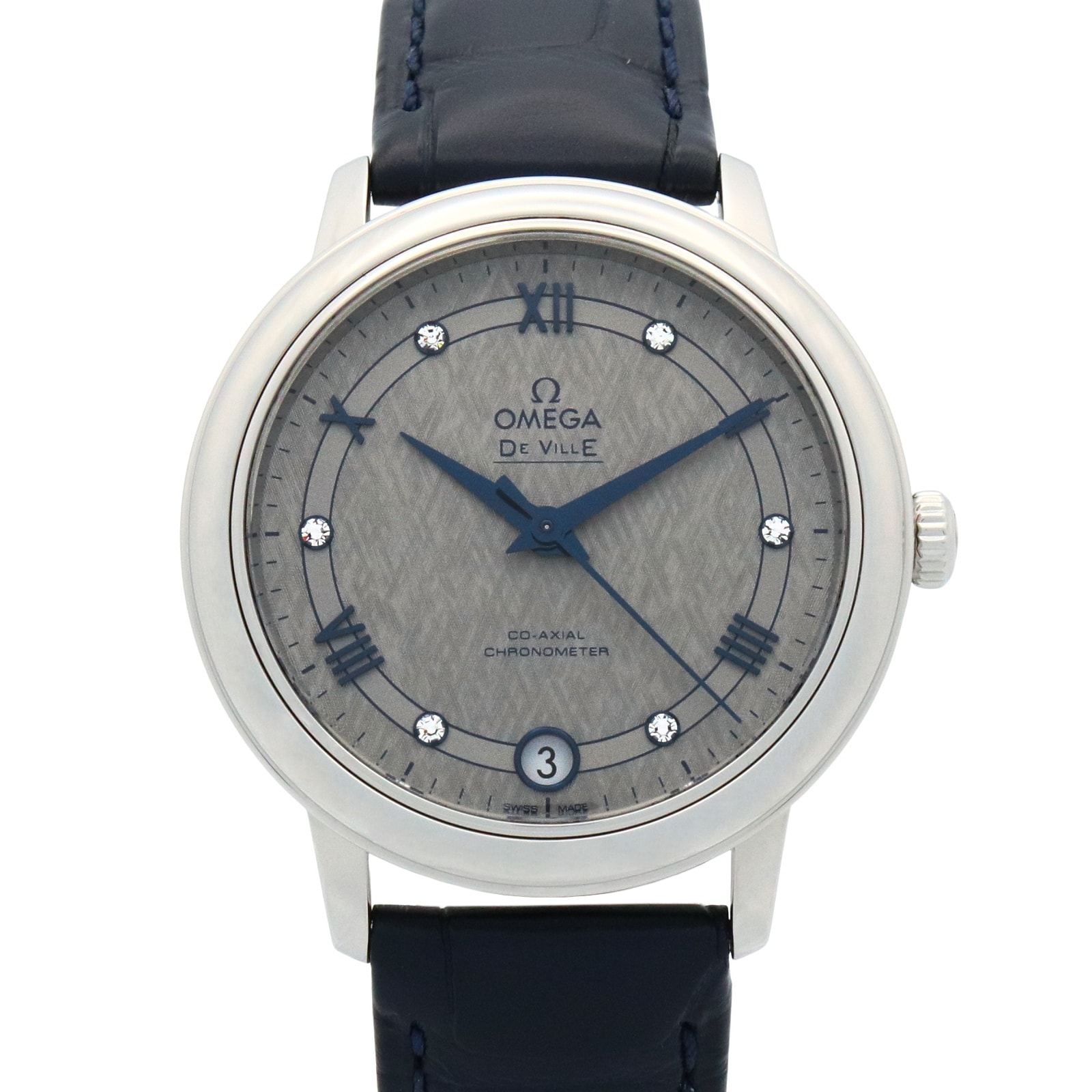 オメガ OMEGA デ・ビル プレステージ 腕時計 時計 ダイヤモンド ステンレススチール 革 レディース グレー系 424.13.33.20.56.002 【中古】