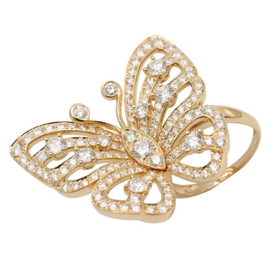 ヴァンクリーフ&アーペル Van Cleef & Arpels フライング バタフライ アントレレ ドア リング ダイヤ リング・指輪 ジュエリー K18(イエローゴールド) ダイヤモンド レディース クリア系 / ゴールド系 【中古】