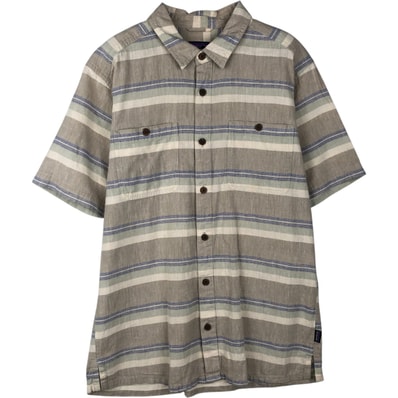 古着 パタゴニア Patagonia ボーダー柄 半袖 ヘンプシャツ ボックスシャツ メンズM相当/eaa641285