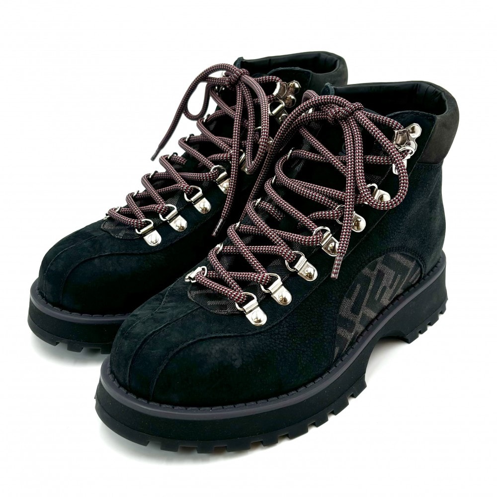 FENDI フェンディ ブーツ ズッカ アンクルブーツ シューズ 靴 ヌバック ブラック 黒 シルバー金具 レディース【中古品】