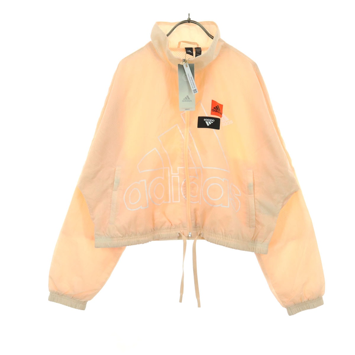 未使用 adidas アディダス ロゴプリント 長袖 ハイネック ジップ ナイロンジャケット L ピンク系