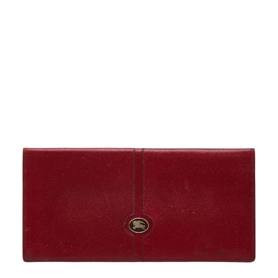 バーバリー ノバチェック 二つ折り財布 札入れ レッド レザー レディース BURBERRY 【中古】