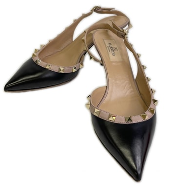 ヴァレンティノガラヴァーニ ブラック ロックスタッズ スリングバックパンプス 38 1/2