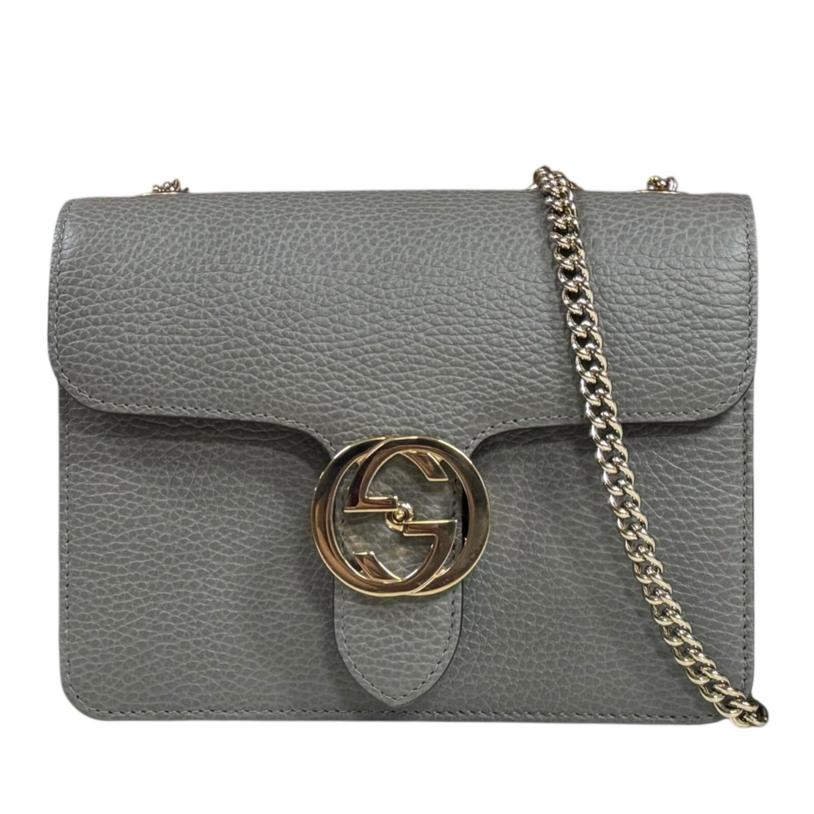 グッチ インターロッキングG ショルダーバッグ レザー 510304 グレー レディース GUCCI  中古