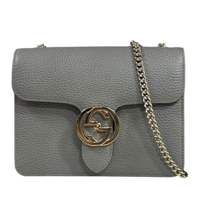 グッチ インターロッキングG ショルダーバッグ レザー 510304 グレー レディース GUCCI 中古