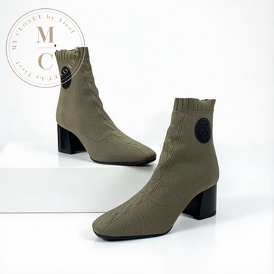 エルメス HERMES ヴォルヴェール ブーツ ショートブーツ 靴 シューズ ファブリック レザー カーキ ブラック ニット エクスリブリス