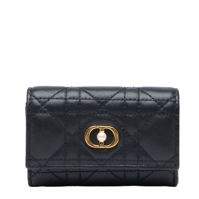 ディオール カナージュ ジョリー グリシーヌ 二つ折り財布 S3102UNJB ブラック ラムスキン レディース Dior 【中古】