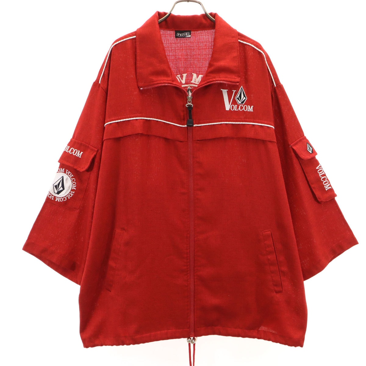 VOLCOM ボルコム 韓国製 リネンブレンド バック刺繍 7分袖 ジップジャケット レッド