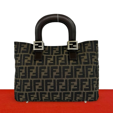 FENDI フェンディ ズッカ FF 柄 キャンバス レザー ハンドバッグ ブラウン
923-5