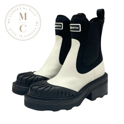 ルイヴィトン LOUIS VUITTON ボブールライン ブーツ ショートブーツ 靴 シューズ レザー ファブリック ホワイト ブラック アンクルブーツ サイドゴア ロゴ