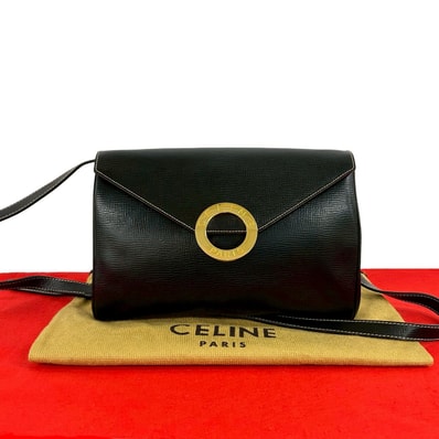 CELINE セリーヌ サークルロゴ 金具 レザー ショルダーバッグ ブラック
74001