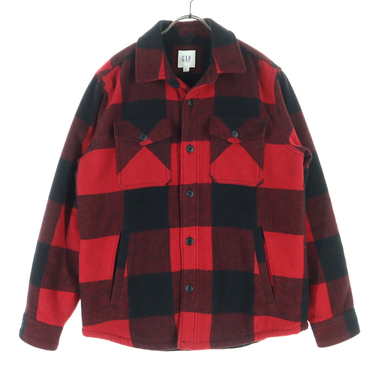 GAP ギャップ ウール混 裏ボア ブロックチェック 長袖 シャツジャケット S レッド
