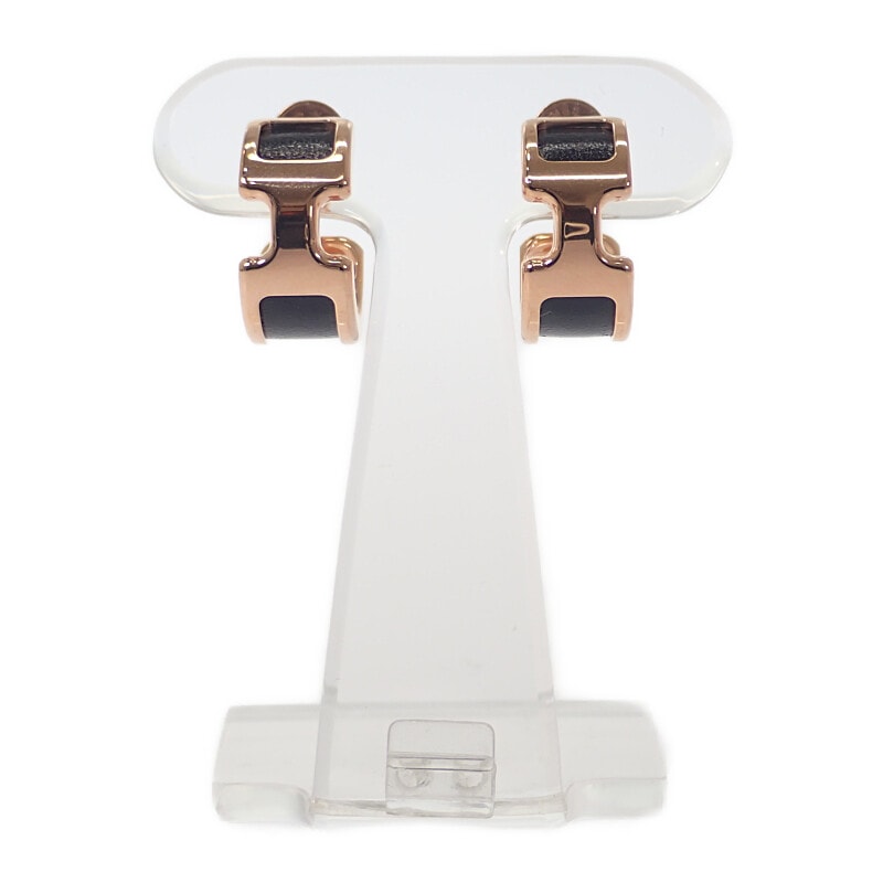 エルメス HERMES オランプPM ピアス ボックスカーフ メタル ブラック ピンクゴールド レディース【中古】【Aランク】