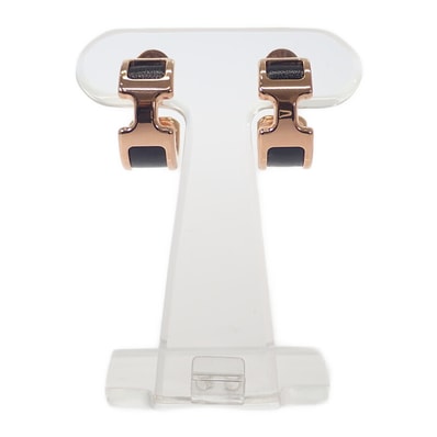 エルメス HERMES オランプPM ピアス ボックスカーフ メタル ブラック ピンクゴールド レディース【中古】【Aランク】