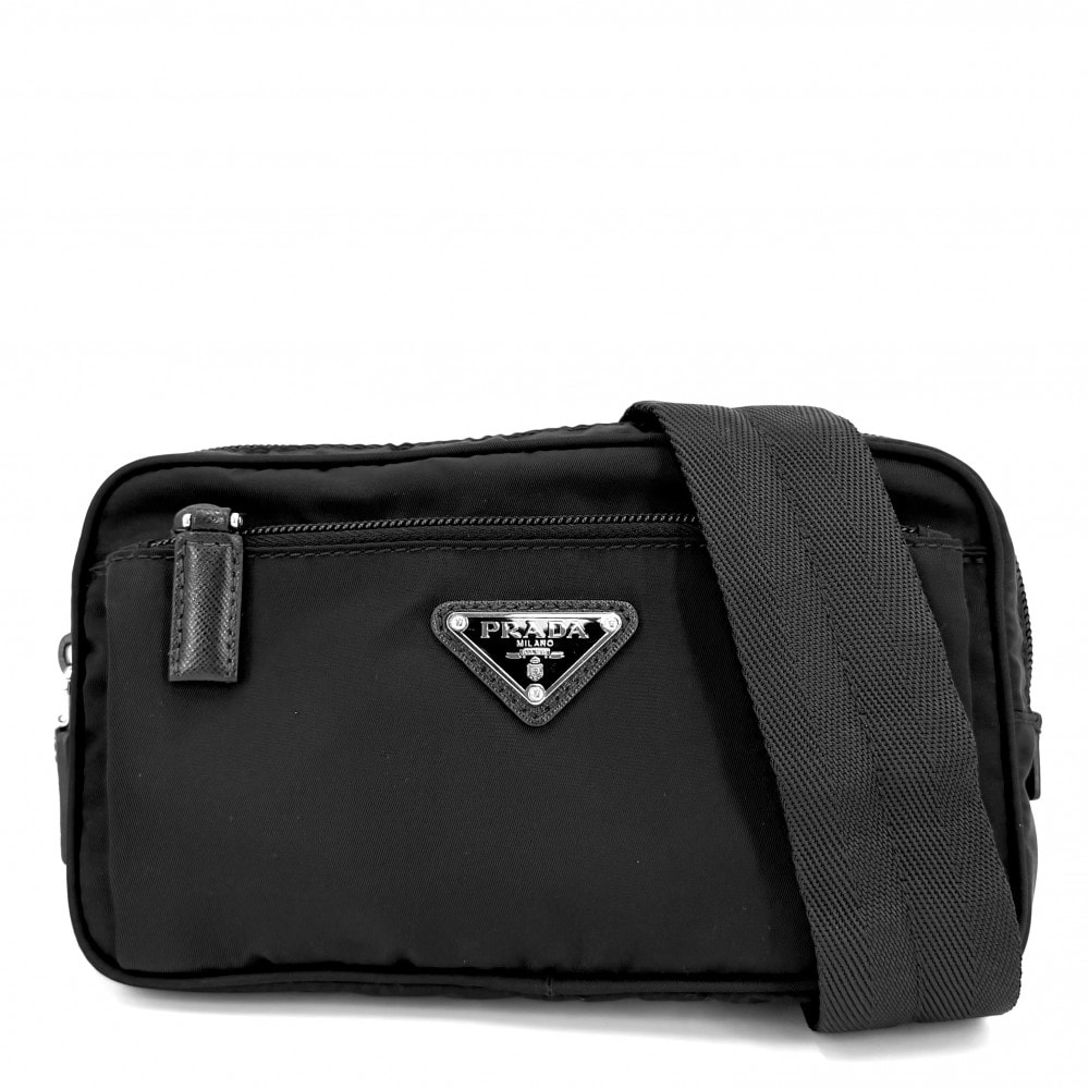 PRADA プラダ ボディバッグ トライアングルロゴ ウエストバッグ 肩掛け 斜め掛け 2VL001 ナイロン    ブラック 黒 シルバー金具 ユニセックス【中古品】