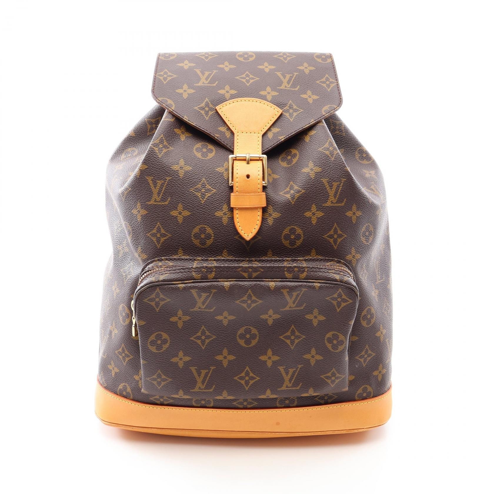 ルイ・ヴィトン LOUIS VUITTON モンスリGM リュックサック バックパック バッグ PVCコーティングキャンバス レザー モノグラム レディース ブラウン系 M51135 【中古】