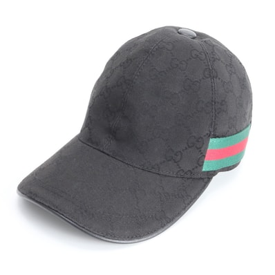 ■極美品 グッチ GGキャンバス シェリー ライン ベースボール 帽子 Mサイズ