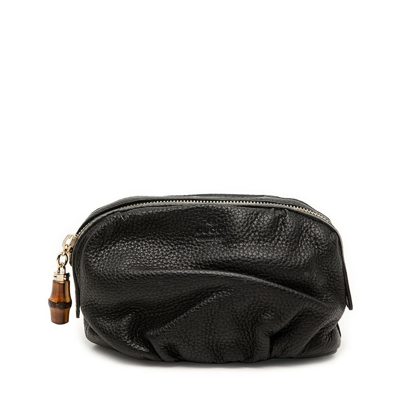 グッチ バンブー コスメポーチ アクセサリーポーチ 246175 ブラック レザー レディース GUCCI 【中古】
