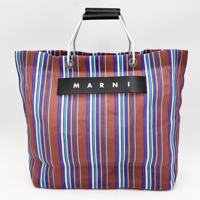 MARNI(マルニ)フラワーカフェ ストライプバッグ トートバッグ マルチカラー PVC系素材 シルバー金具 レディース 【中古】