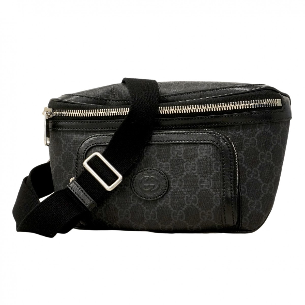 【6cd5766】グッチ ウエストバッグ GGスプリーム 733240 PVC ブラック シルバー金具【中古】メンズ
