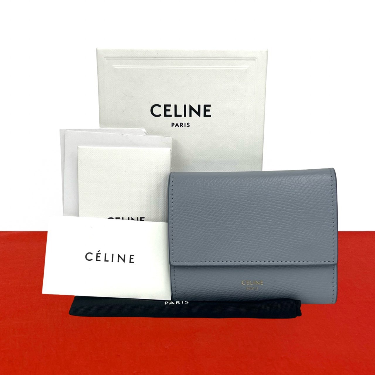 CELINE セリーヌ トリフォールド ロゴ レザー 三つ折り財布 ブルー
 3355d