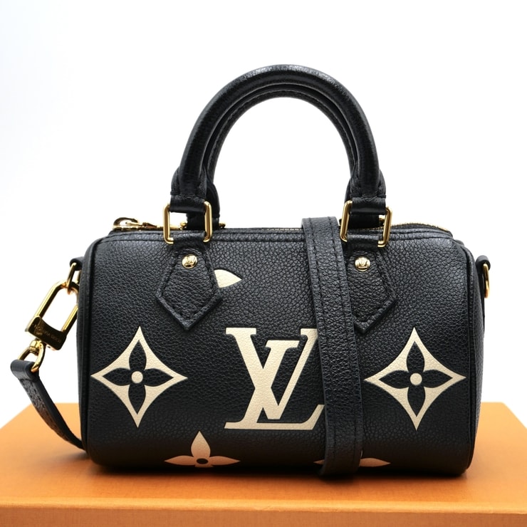 LOUIS VUITTON(ルイヴィトン)バイカラー モノグラム・アンプラント ナノ・スピーディ ハンドバッグ ショルダーバッグ 2WAY ブラック ベージュ レザー ゴールド金具 ミニバッグ レディース M81456【中古】