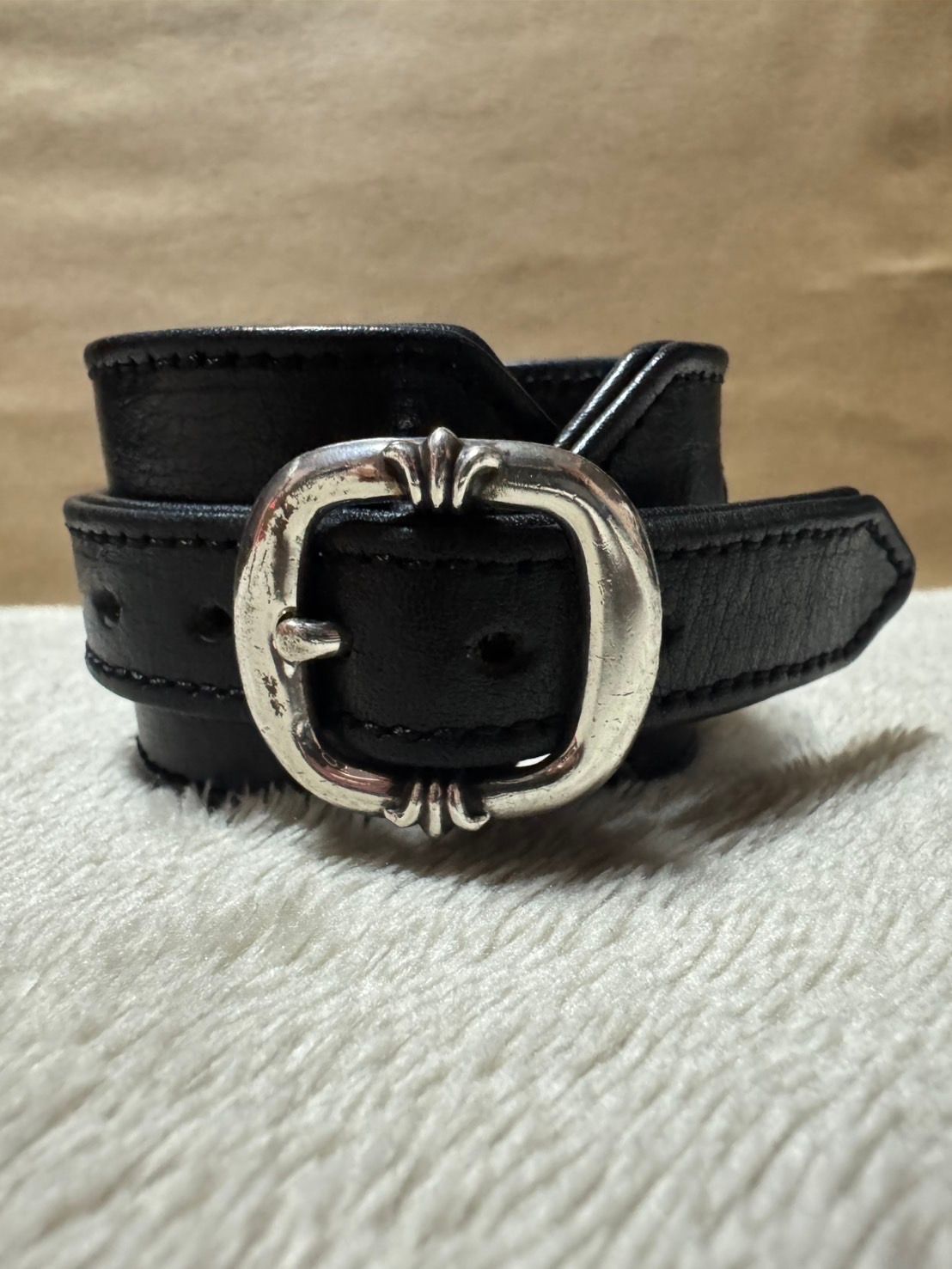 Chrome Hearts RR Tiny Buckle Leather Bracelet "Black/Silver"