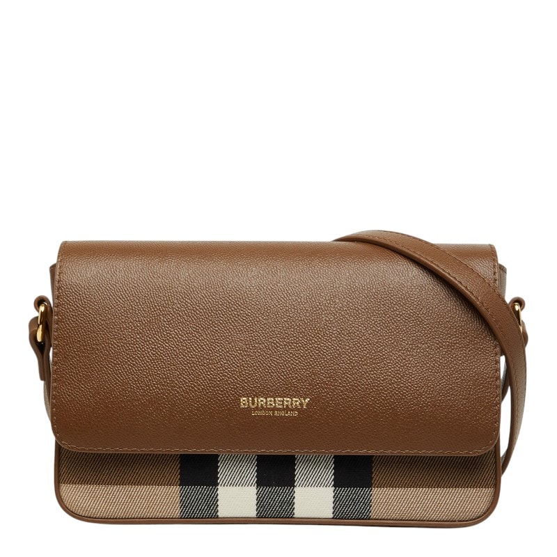 バーバリー ノバチェック 斜め掛け ショルダーバッグ ブラウン マルチカラー レザー キャンバス レディース BURBERRY 【中古】