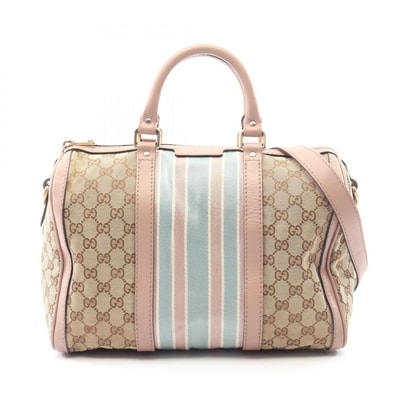 グッチ GUCCI ウェビングライン GGキャンバス 2WAY ハンドバッグ バッグ キャンバス レザー レディース ベージュ系 / ピンク系 247205 【中古】