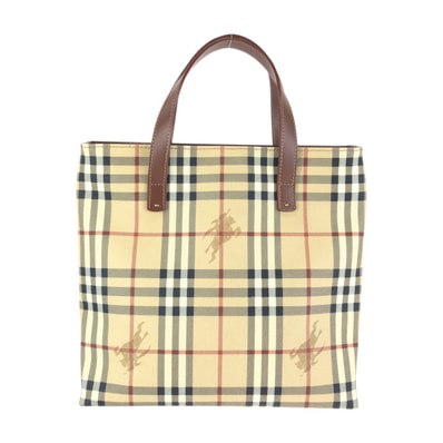 美品 BURBERRY バーバリー ノバチェック シャドーホース ベージュ ブラウン ゴールド金具 PVC トートバッグ ハンドバッグ 603330 【中古】