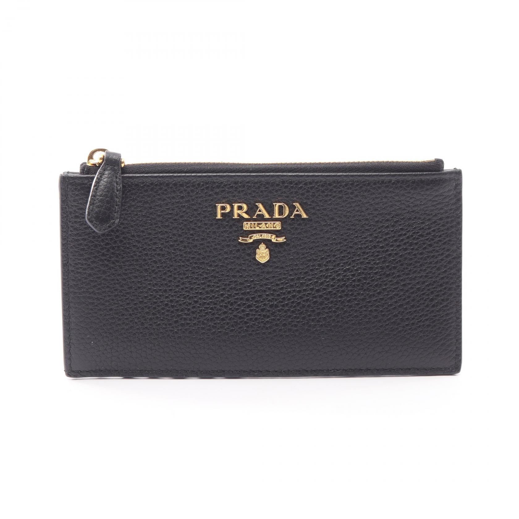 プラダ PRADA カードケース コインケース 財布 レザー レディース ブラック系 【中古】