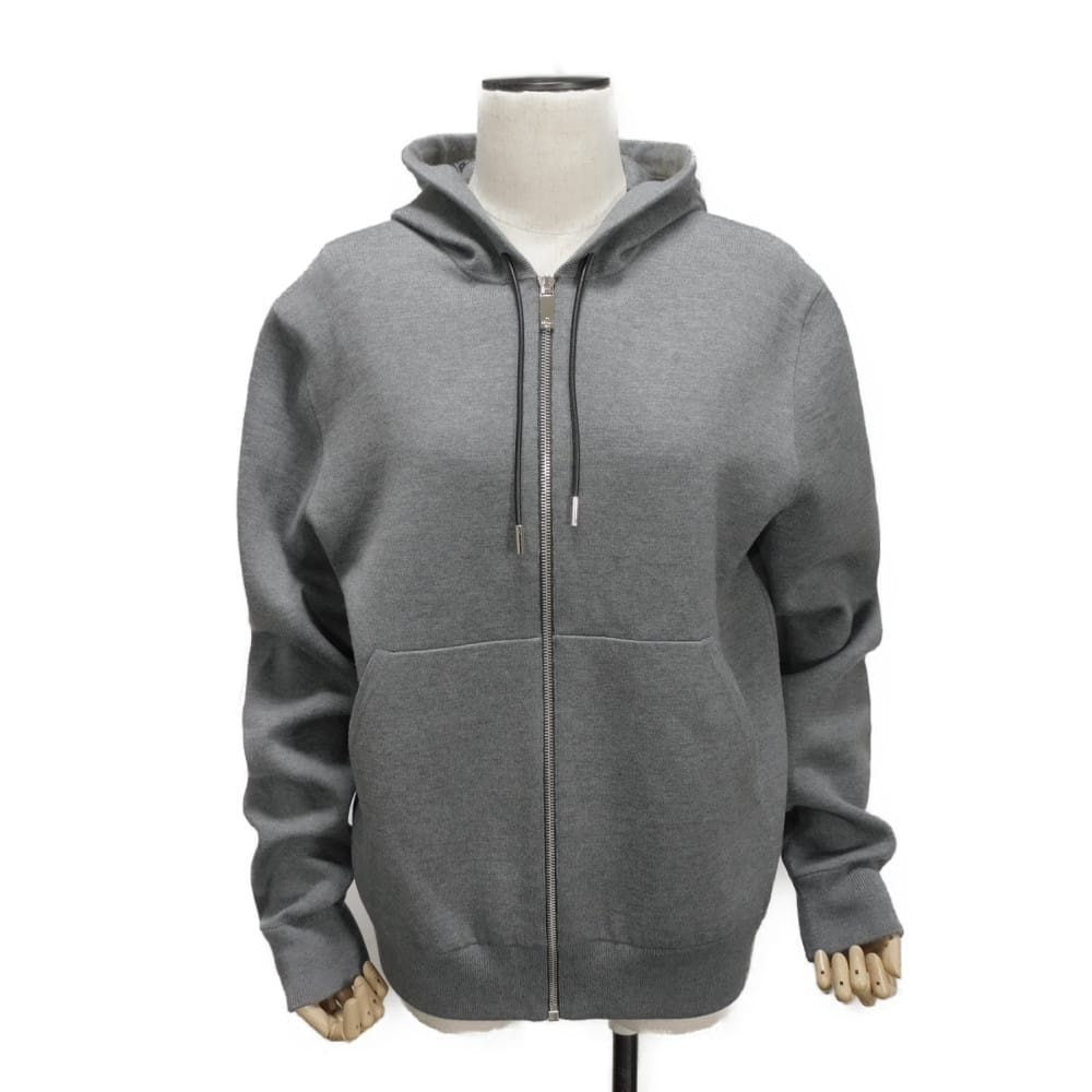 Berluti ベルルッティ ダブルフェイス スクリット ジップ フーディ M ウール レザー ドローコード カリグラフィ グレー パーカー R17KHL79YAEP
