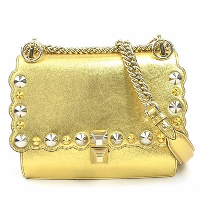 フェンディ FENDI ショルダーバッグ ミニ キャナイ レザー/メタル ゴールド/シルバー レディース 8M0381-9H7【中古】 e61073a
