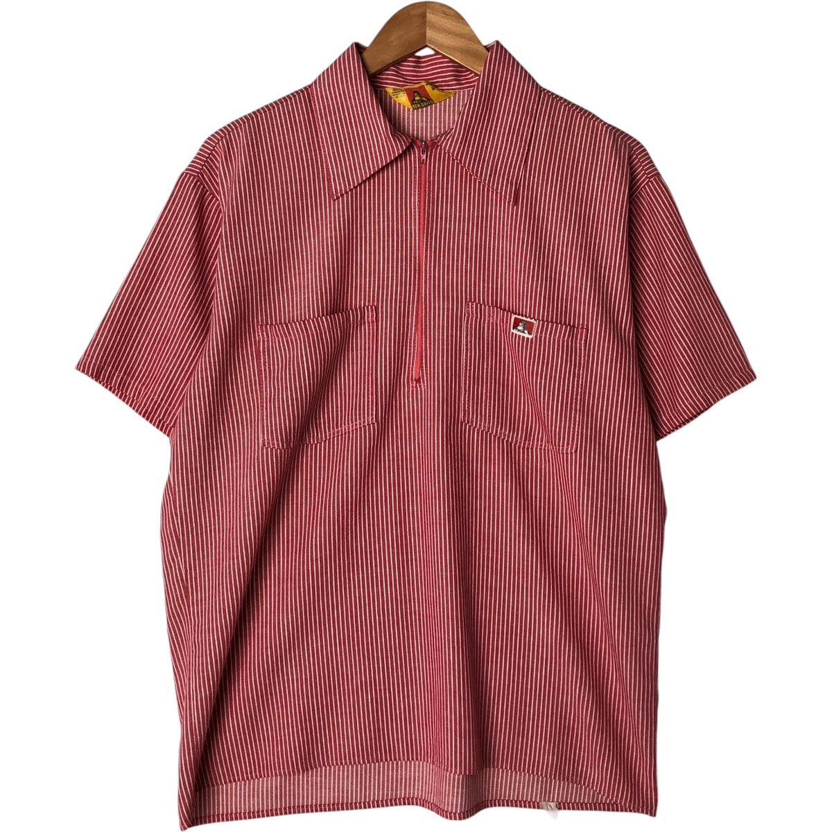 古着 70~80年代 ベンデイビス BEN DAVIS ストライプ柄 ハーフジップ プルオーバー 半袖 ワークシャツ ボックスシャツ メンズM相当 ヴィンテージ/eaa565335
