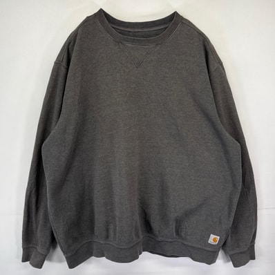 古着 カーハート Carhartt スウェット トレーナー クルーネック 前V ワンポイントロゴ 大きいサイズ 2XL ダークグレー系 メンズ
