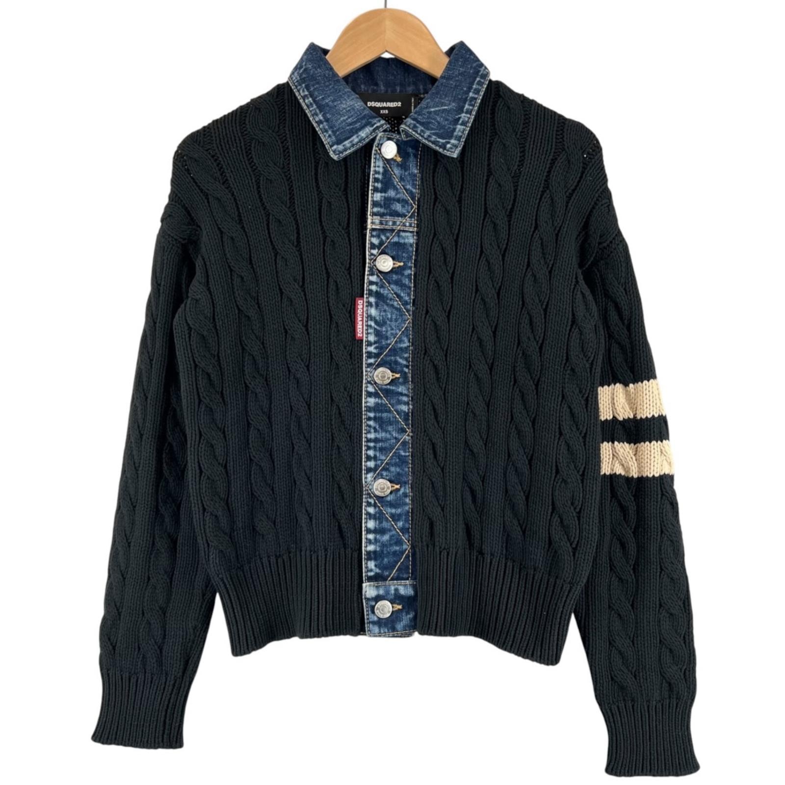 美品 ディースクエアード ジャケット Denim Detail Knit Cardigan XXS S75HA1329
