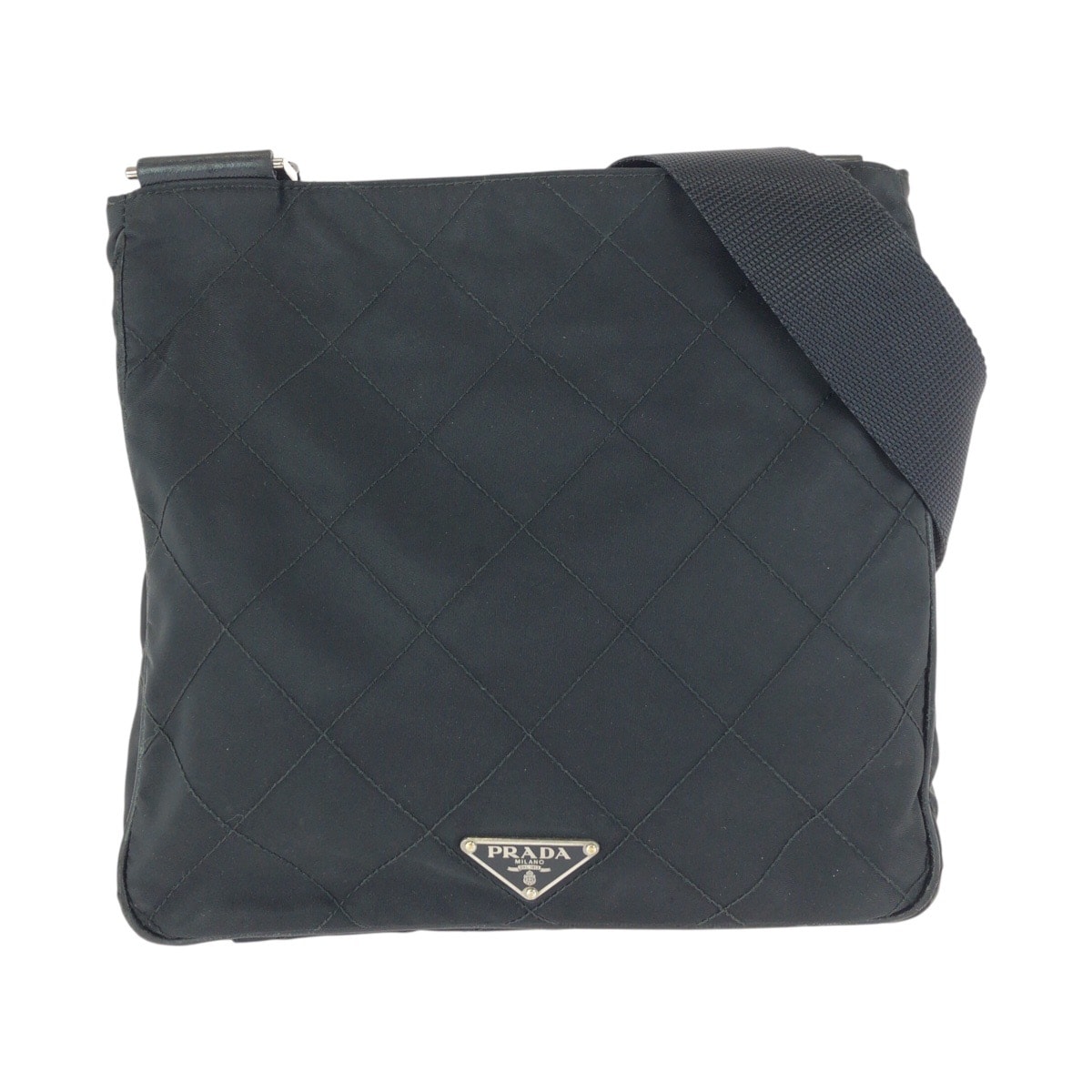 PRADA プラダ テスート 三角ロゴプレート ブラック 黒 シルバー金具 ナイロン レザー/ ショルダーバッグ メッセンジャーバッグ 602136 【中古】