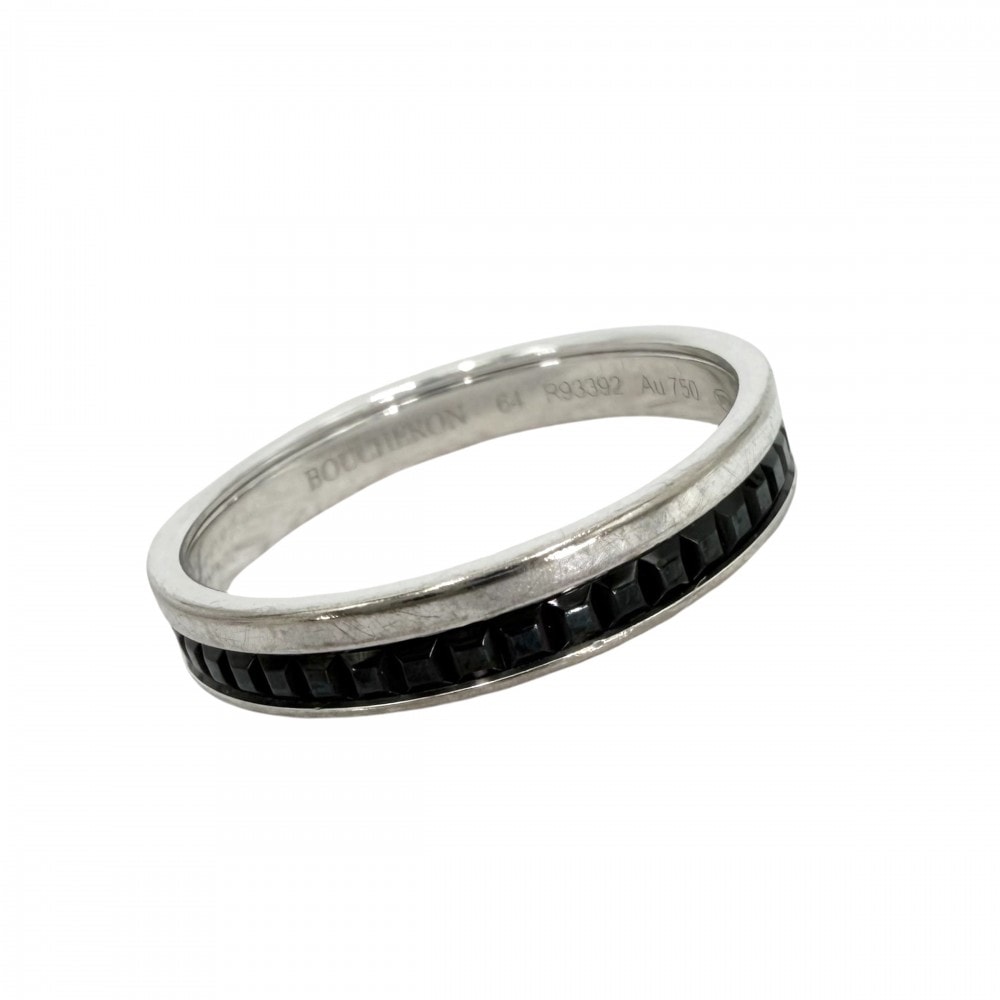 Boucheron ブシュロン 指輪 キャトル ブラック リングハーフ ジュエリー アクセサリー 18金WG Au750 64サイズ K18ホワイトゴールド 約23号 メンズ 約5.1g【中古品】