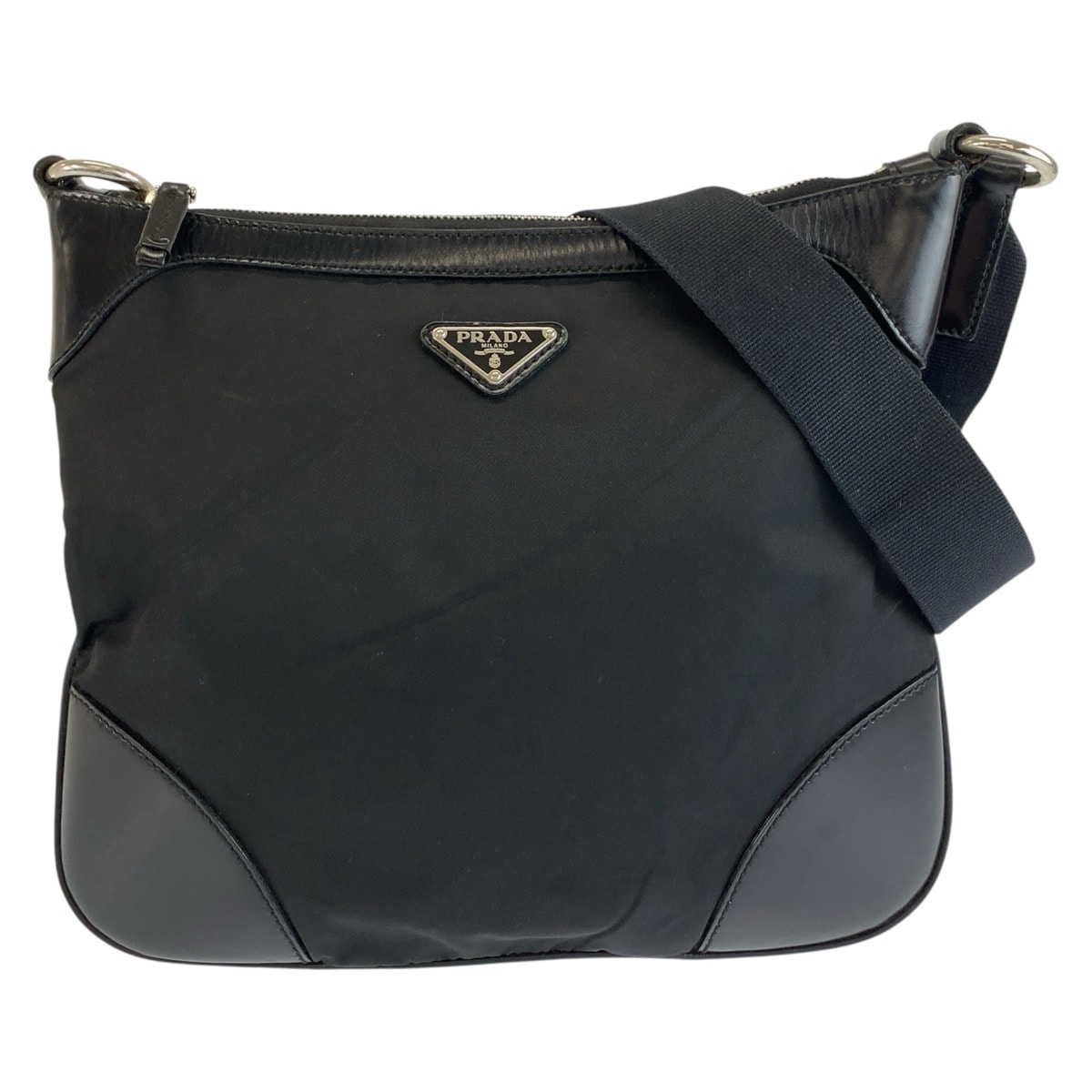 美品 PRADA プラダ テスート 三角ロゴプレート ブラック 黒 シルバー金具 ナイロン ショルダーバッグ ポシェット 604586 【中古】