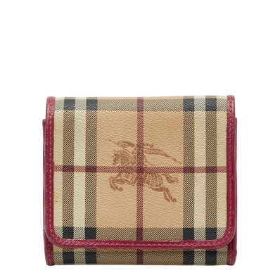 バーバリー ノバチェック シャドーホース 三つ折り財布 ベージュ ピンク PVC レザー レディース BURBERRY 【中古】