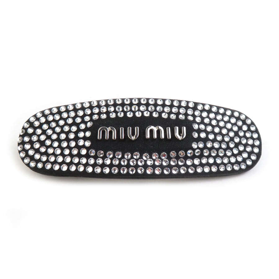 ミュウミュウ MIUMIU バレッタ サテン/ラインストーン ブラック レディース【中古】 h31783a