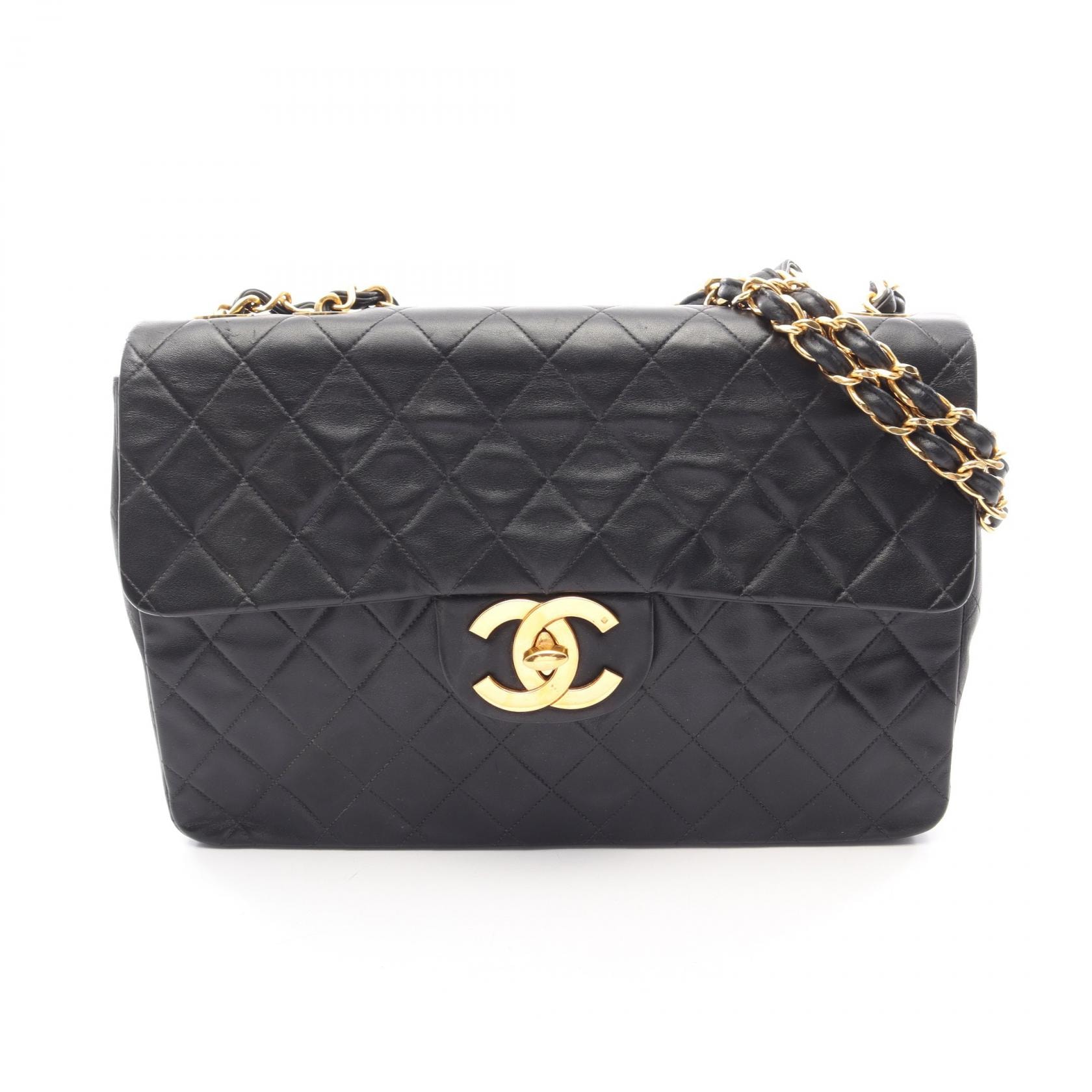 シャネル CHANEL デカマトラッセ34 シングルフラップ ショルダーバッグ バッグ ラムスキン(羊革) レディース ブラック系 【中古】