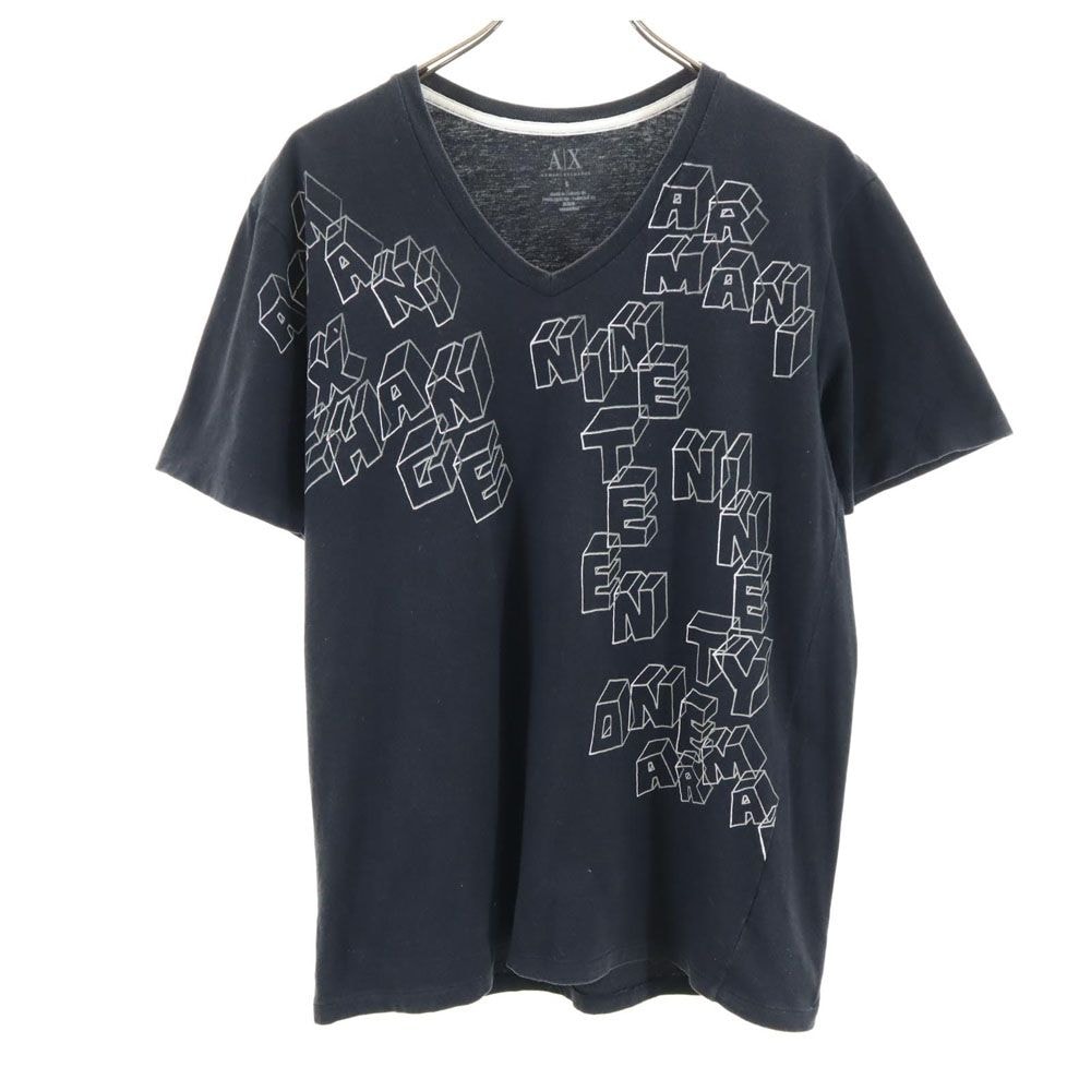 ARMANI EXCHANGE アルマーニエクスチェンジ プリント 半袖 Vネック Tシャツ S ブラック