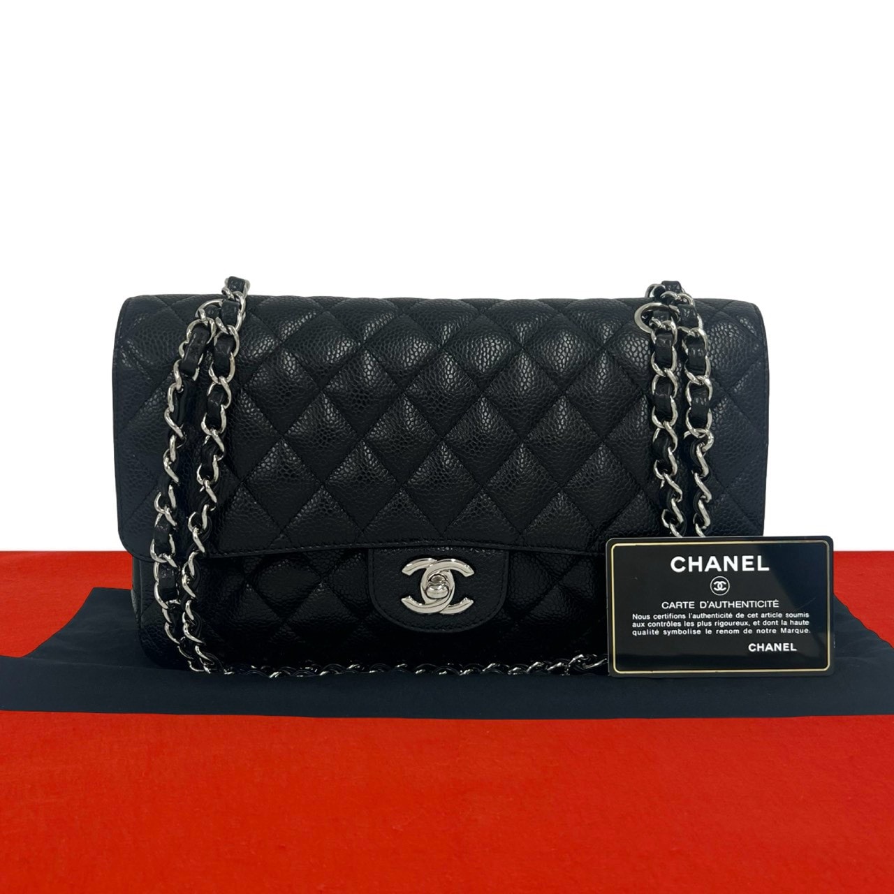 CHANEL シャネル マトラッセ ココマーク ダブルフラップ キャビアスキン ショルダーバッグ ブラック
 270-3