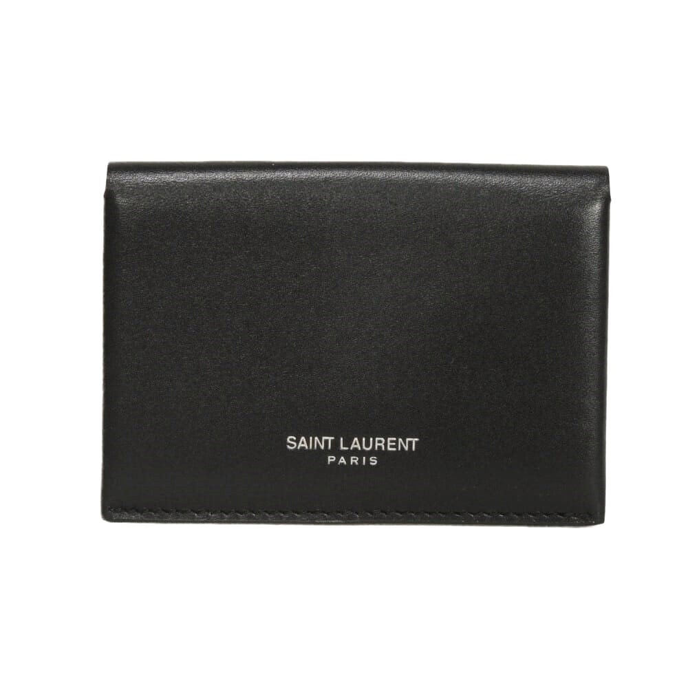 SAINT LAURENT PARIS サンローランパリ ロゴ カードホルダー 箔押し ロゴエンボス スムース カーフ アイボリー 二つ折り パスケース 名刺入れ バイカラー ブラック カードケース 777397