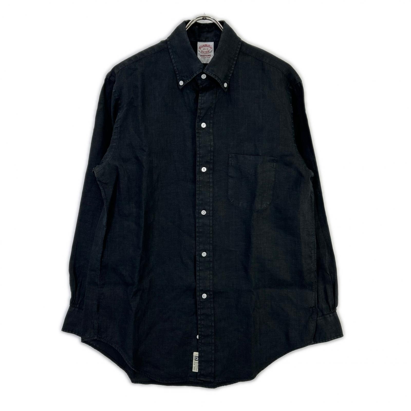 ブルックスブラザーズ 25SS JAPANTRAD ブラック アイリッシュリネン トラディショナルフィット 6つボタン シャツ 14 1/2-32