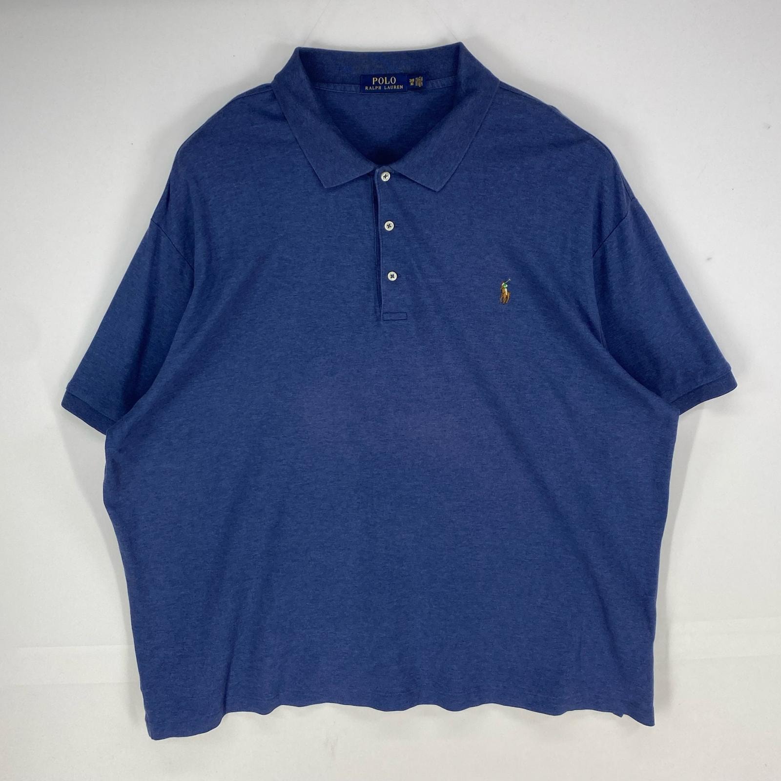 古着 ポロ・ラルフローレン POLO RALPH LAUREN 半袖シャツ ワンポイント 3ボタン ポロシャツ ロゴ刺繍 3XL  ブルー系 メンズ