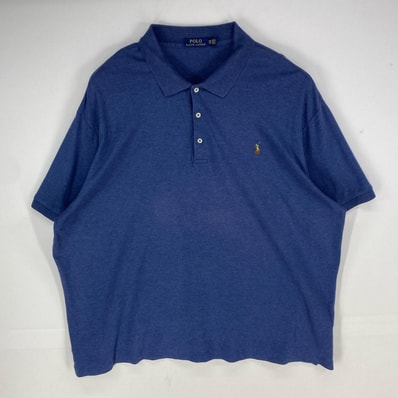 古着 ポロ・ラルフローレン POLO RALPH LAUREN 半袖シャツ ワンポイント 3ボタン ポロシャツ ロゴ刺繍 3XL ブルー系 メンズ