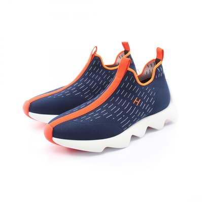 エルメス HERMES ECLAIR エクレール スリッポン 靴 ファブリック オレンジ メンズ ネイビー系 / オレンジ系 【中古】